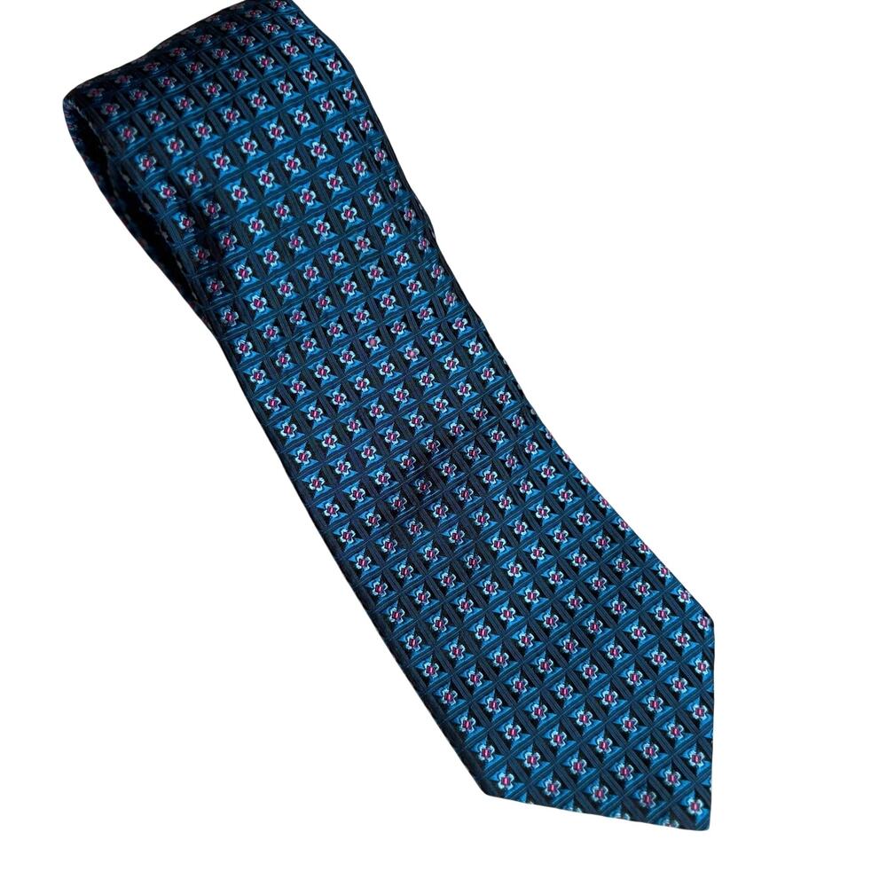 Ted Baker London Tie Vibrant Blue & Pink Geometric Floral Pattern